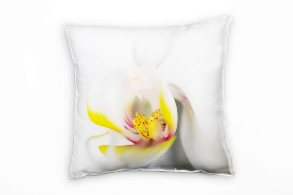 Macro, Blumen, Orchidee, weiß, gelb Deko Kissen 40x40cm für Couch Sofa Lounge Zierkissen