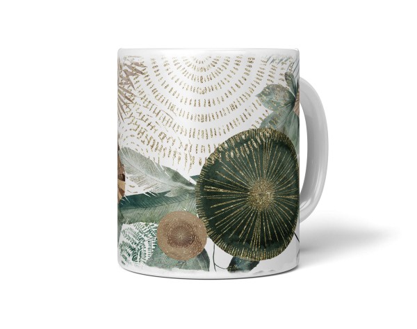 Dekorative Tasse mit schönem Motiv einzigartiges Design Kreise Braun Gold Pflanzen Blätter