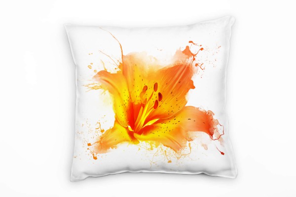 Blumen, Lilie, gemalt, orange, gelb Deko Kissen 40x40cm für Couch Sofa Lounge Zierkissen