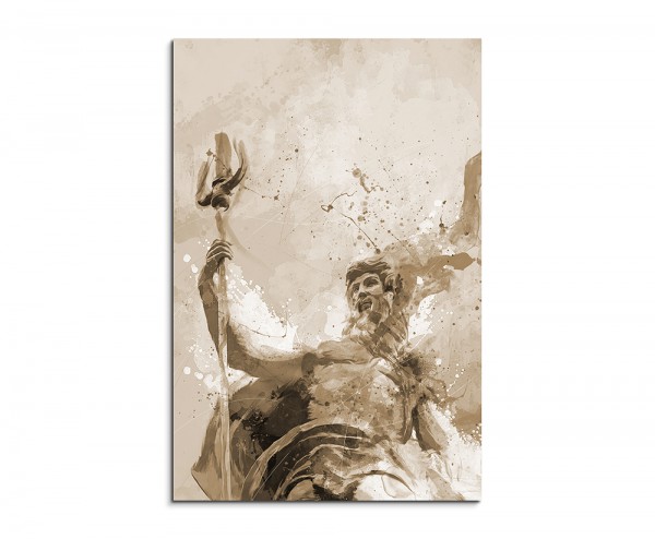 Zeus 90x60cm Aquarell Art Leinwandbild Sepia