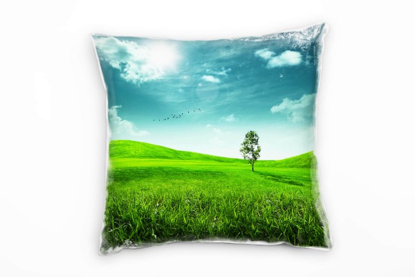 Landschaft, Abstrakt, grün, türkis, Graswiese, Wolken Deko Kissen 40x40cm für Couch Sofa Lounge Zier