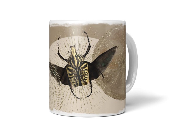 Dekorative Tasse mit schönem Motiv Käfer Braun Gold schönem Design Einzigartig