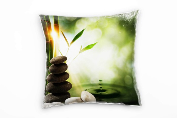 Natur, grün, braun, Bambus, Steine, spirituell Deko Kissen 40x40cm für Couch Sofa Lounge Zierkissen