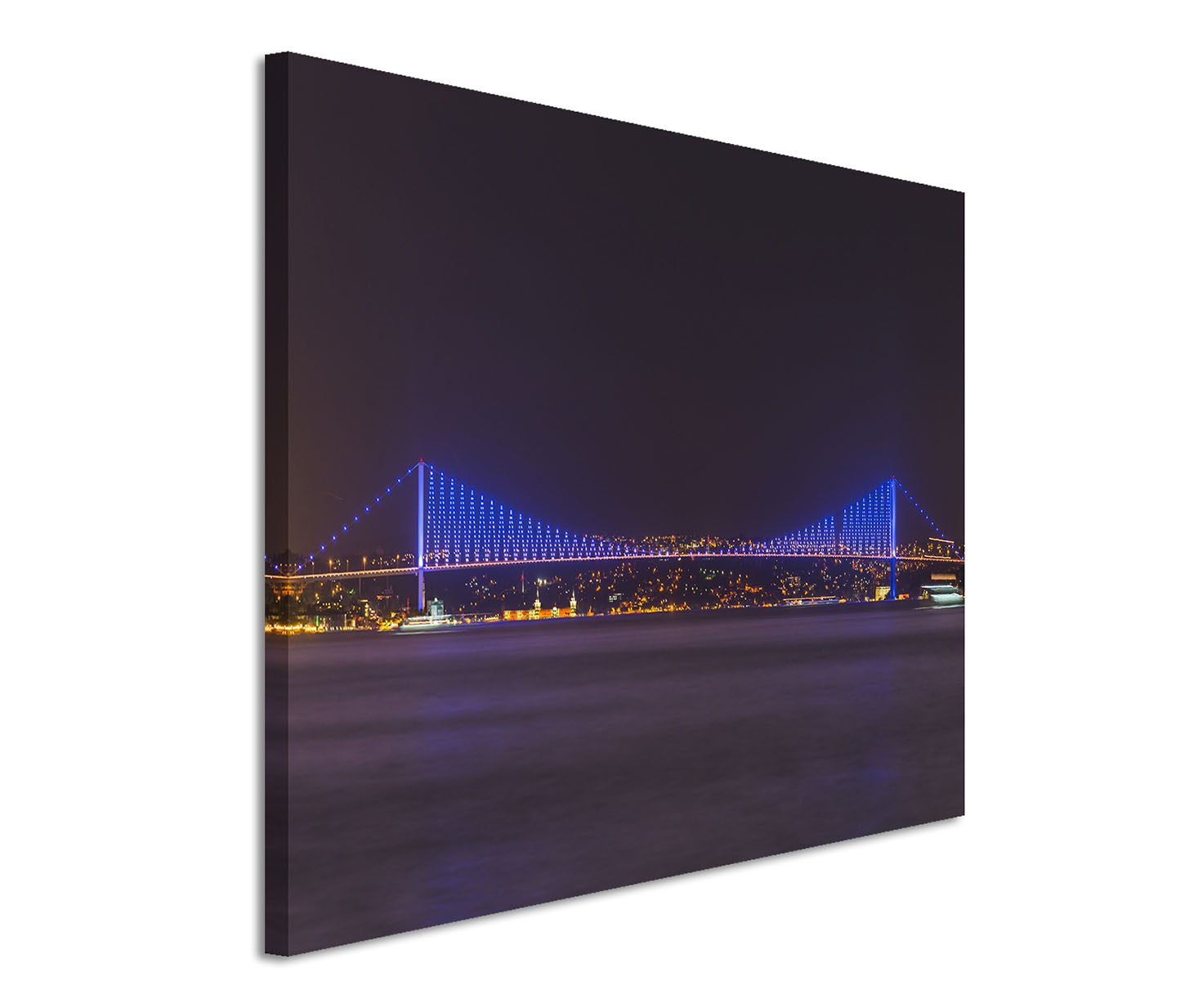 120x80cm Wandbild Istanbul Bosporus Brücke Nacht Lichter