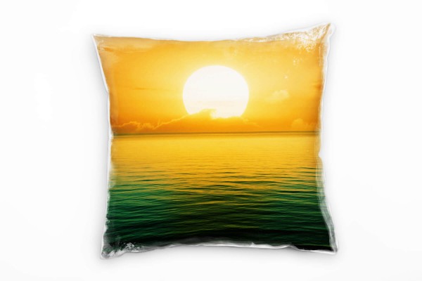 Meer, orange, grün, Sonnenuntergang Deko Kissen 40x40cm für Couch Sofa Lounge Zierkissen