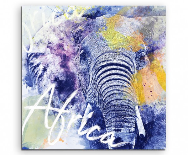 Großer Elefantenkopf in Blautönen mit Kalligraphie