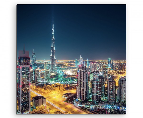 Architekturfotografie – Dubai Skyline bei Nacht, UAE auf Leinwand