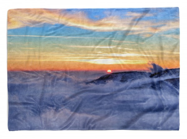 Handtuch Strandhandtuch Saunatuch Kuscheldecke mit Fotomotiv Berge Wolken Abendröte Harmo