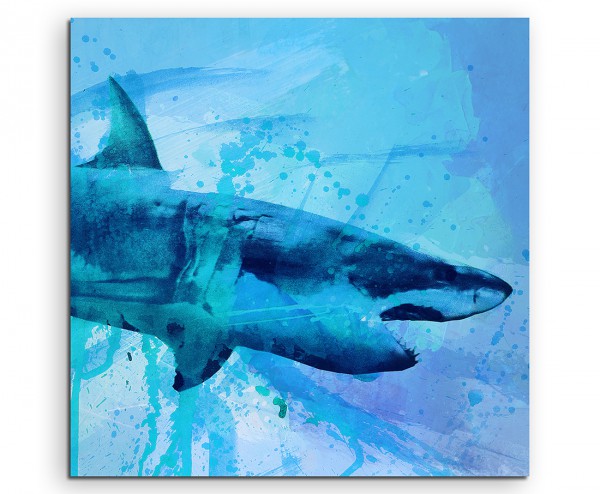 Sea Predator Shark 60x60cm Aquarell Art Leinwandbild