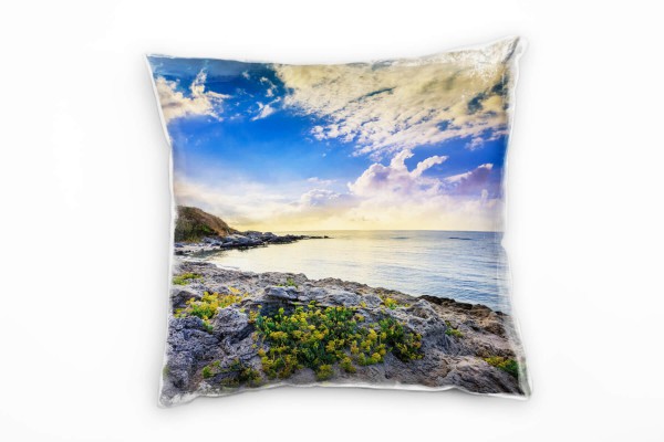 Strand und Meer, Felsen, grau, grün, blau Deko Kissen 40x40cm für Couch Sofa Lounge Zierkissen