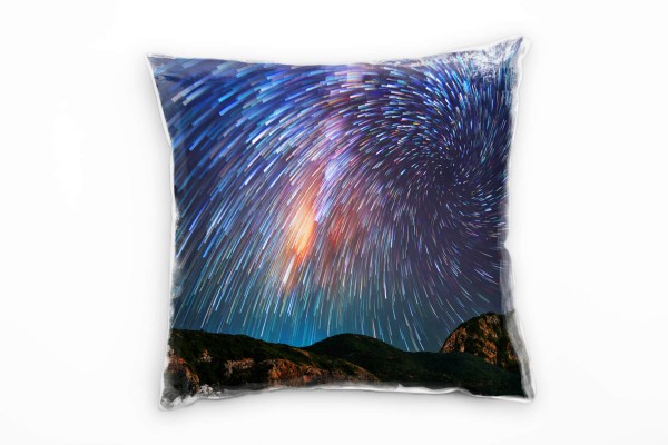 Natur, Abstrakt, Sterne, Nacht, Berge, blau Deko Kissen 40x40cm für Couch Sofa Lounge Zierkissen