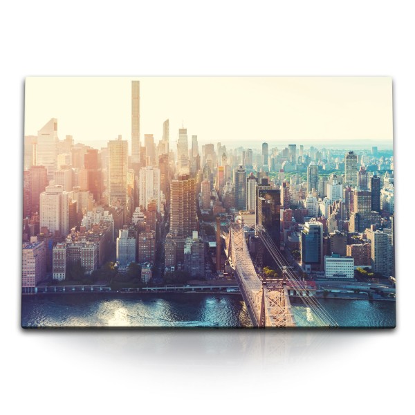 120x80cm Wandbild auf Leinwand New York Brooklyn Hochhäuser Skyline Großstadt