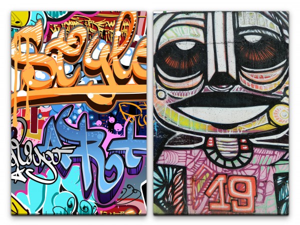 2 Bilder je 60x90cm Streetart Graffiti Tags Cool Jugendzimmer HipHop Bunt