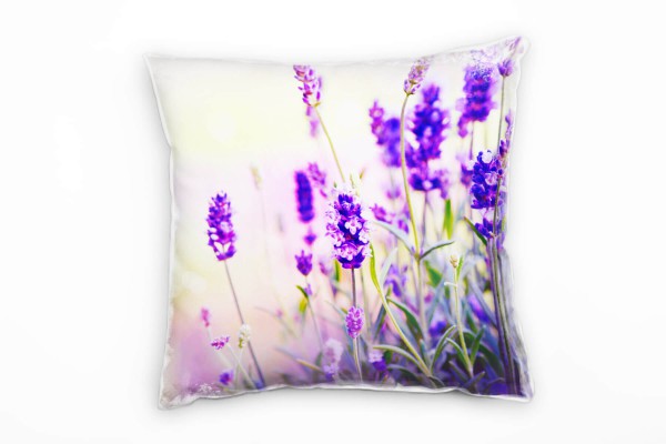 Blumen, lila, grün, Lavendel, Nah, Sommer Deko Kissen 40x40cm für Couch Sofa Lounge Zierkissen
