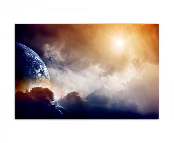 120x80cm Planet Erde Wolken Nebel dunkel