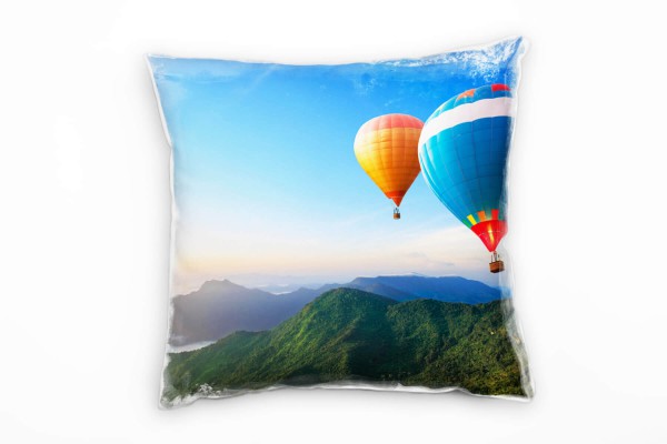 Landschaft, blau, orange, grün, Heißluftballons, Berge Deko Kissen 40x40cm für Couch Sofa Lounge Zie