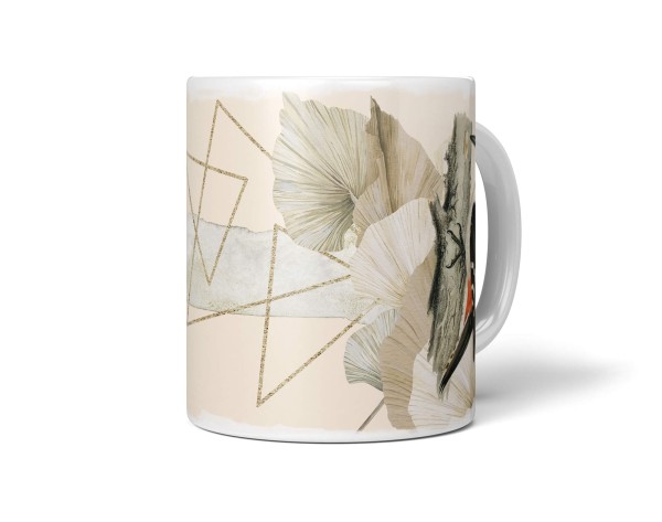 Dekorative Tasse mit schönem Vogel Motiv Specht Pastelltöne Design Einzigartig