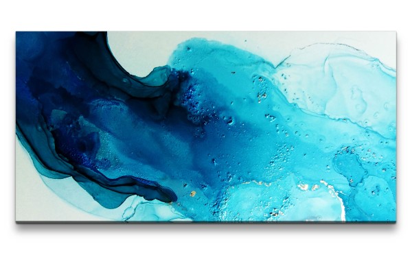 Leinwandbild 120x60cm Fließende blaue Farbe Wasserfarben Kunstvoll Dekorativ