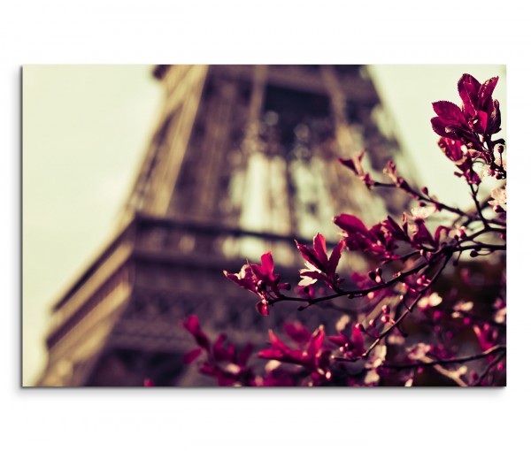 120x80cm Wandbild Paris Eiffelturm Blüten vintage
