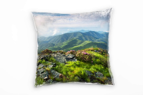 Landschaft, grün, blau, Bergkette, Bergwiesen Deko Kissen 40x40cm für Couch Sofa Lounge Zierkissen