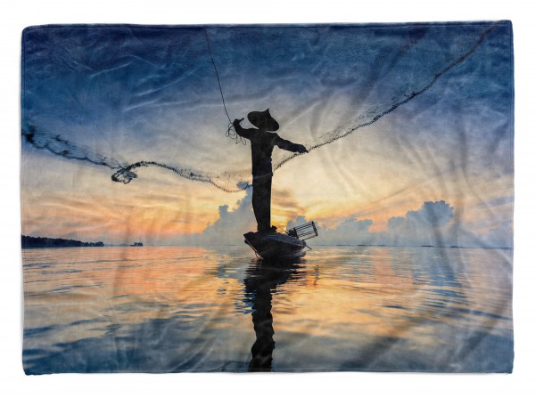 Handtuch Strandhandtuch Saunatuch Kuscheldecke mit Fotomotiv Meer Fischer Netz