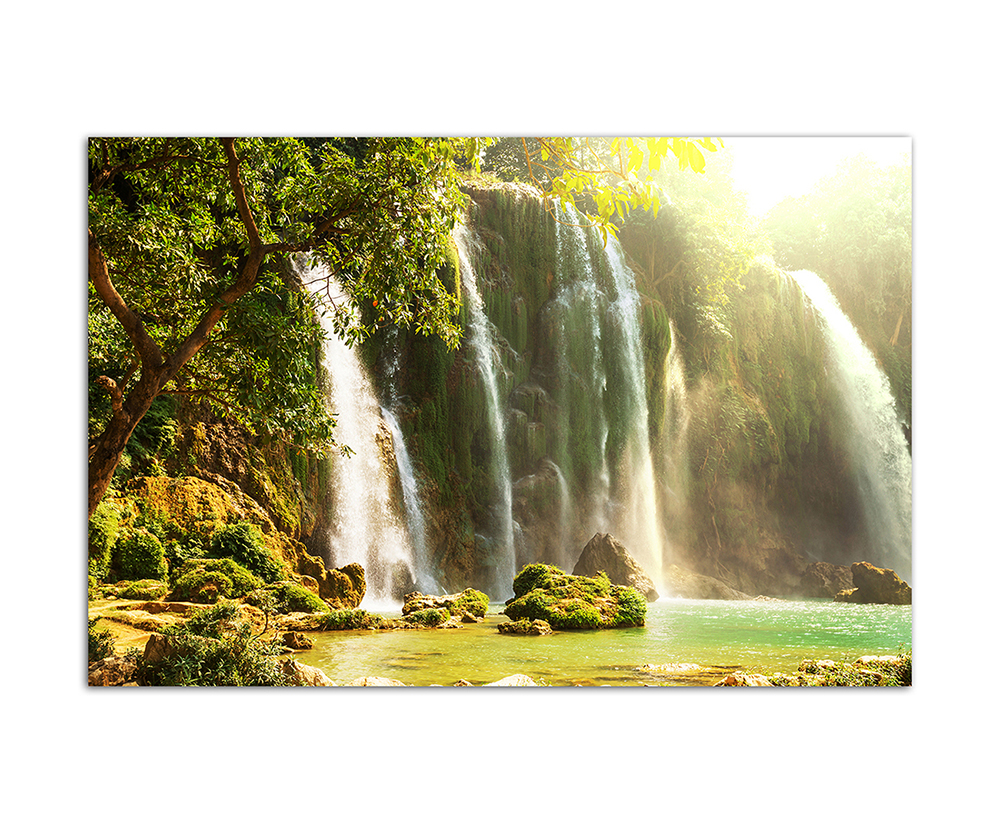 Leinwandbild auf Keilrahmen modern stilvoll WANDBILD Vietnam Wasserfall Natur Bäume Moos Paul Sinus Art 120x80cm Bilder und Dekoration