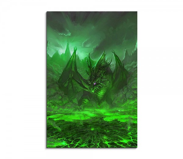 Green Dragon In The Volcano Fantasy Art 90x60cm