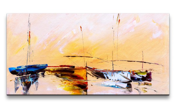 Leinwandbild 120x60cm Segelschiffe Meer Malerisch Schön Kunstvoll Farben