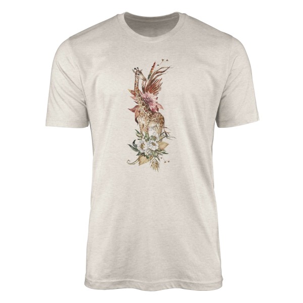 Herren Shirt 100% gekämmte Bio-Baumwolle T-Shirt Aquarell Giraffe Blumen Savanne Motiv Nachhaltig Ö