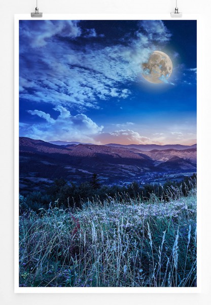 Fotocollage 60x90cm Poster Vollmond über einem Gebirge