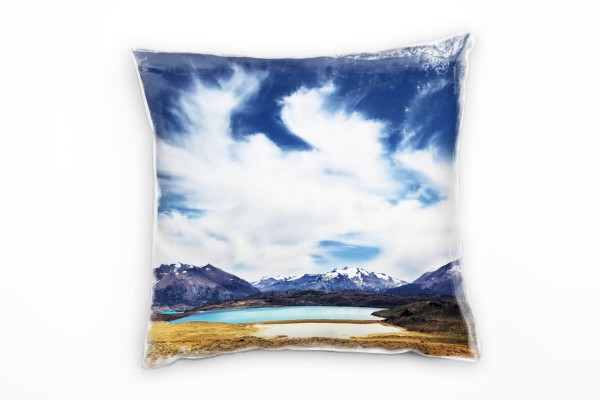 Seen, Berge, Wasser, blau, orange, Wolken Deko Kissen 40x40cm für Couch Sofa Lounge Zierkissen