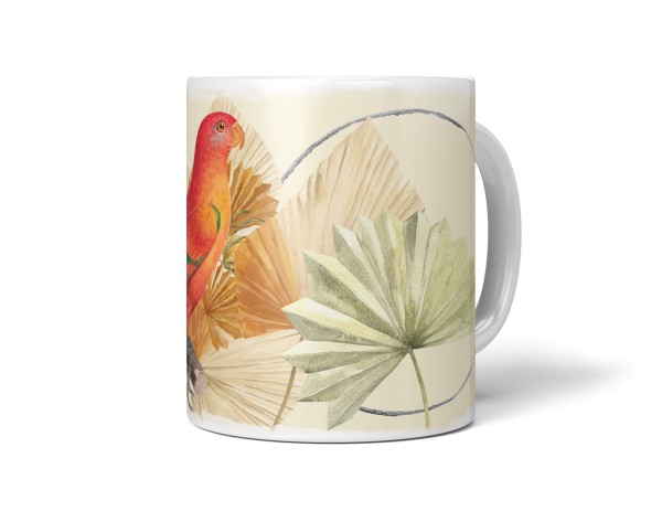 Dekorative Tasse mit schönem Vogel Motiv roter Wellensittich Pastelltöne Exotisch Kunstvoll