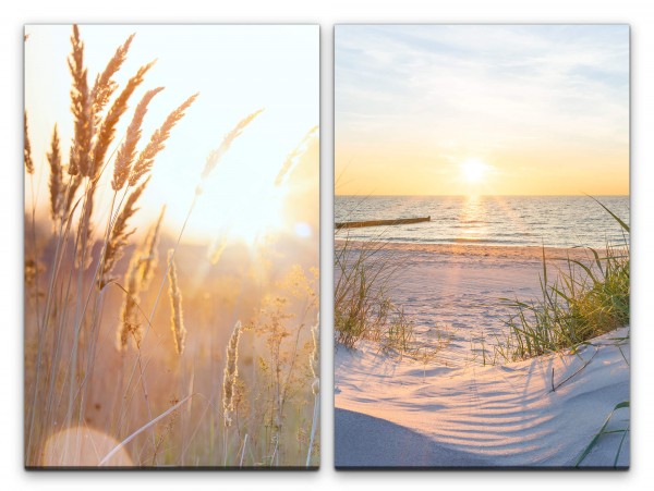 2 Bilder je 60x90cm Stranddünen Sand Halme Meer Sandstrand Sonnenstrahlen Sommer
