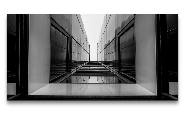Leinwandbild 120x60cm Architektur Fotokunst Schwarz Weiß Gebäude Büro