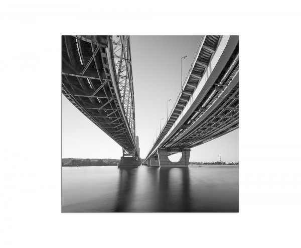 80x80cm Brücke Wasser schwarz weiß