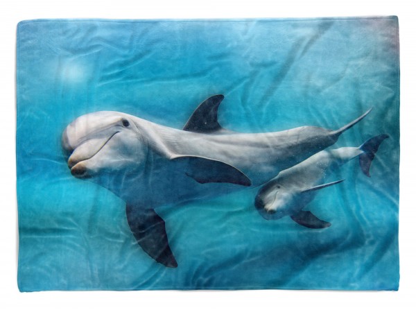 Handtuch Strandhandtuch Saunatuch Kuscheldecke mit Tiermotiv Delfinen Mama mit