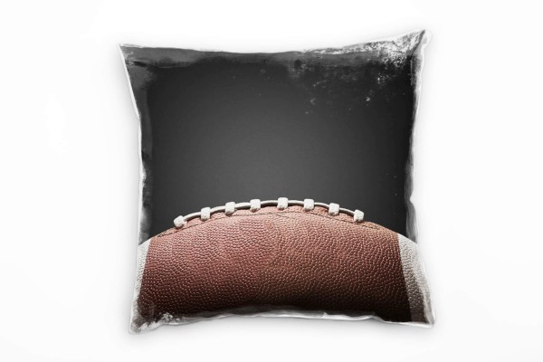 Macro, American Football, braun, weiß, schwarz Deko Kissen 40x40cm für Couch Sofa Lounge Zierkissen
