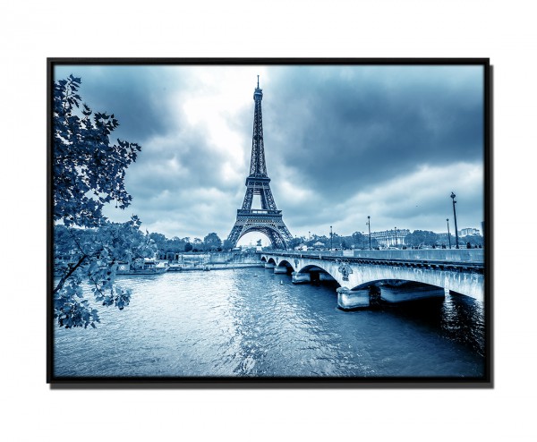 105x75cm Leinwandbild Petrol Eiffelturm Winter Regen Paris
