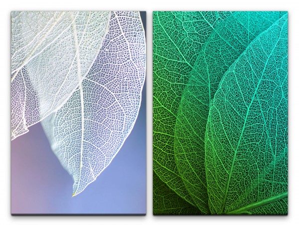 2 Bilder je 60x90cm Weiße Blätter Pflanzen Grün Blattstruktur Harmonisch Stimmig Fotokunst