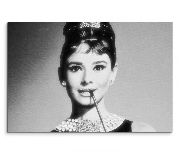 120x80cm Wandbild Audrey Hepburn Portrait Gesicht schwarz weiß