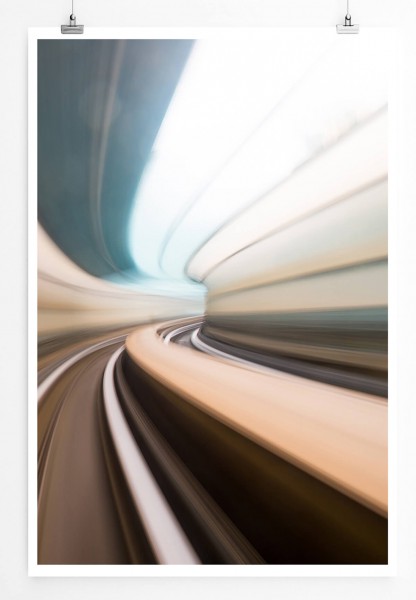 Künstlerische Fotografie  Autobahntunnel bei Geschwindigkeit 60x90cm Poster