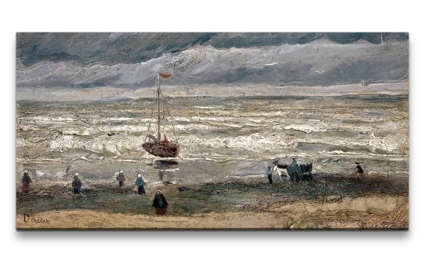 Remaster 120x60cm Vincent Van Gogh Impressionismus Weltberühmtes Gemälde Meer Schiff Stürmisch Zeitl