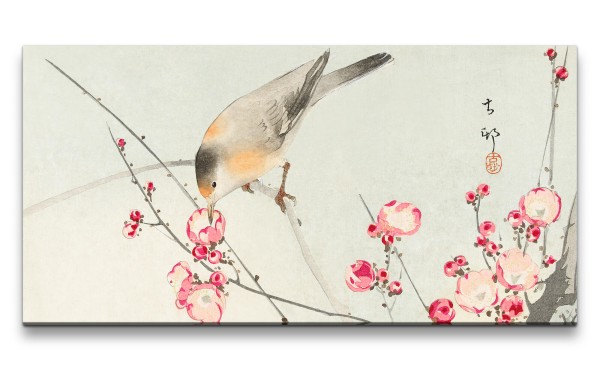 Remaster 120x60cm Ohara Koson traditionell japanische Kunst schöner Vogel auf Ast Blumen Frühling