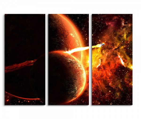 Burning Planets And Spaceship Fantasy Art 3x90x40cm