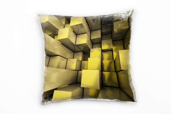 Abstrakt, gold, Rechtecke, dreidimensional Deko Kissen 40x40cm für Couch Sofa Lounge Zierkissen