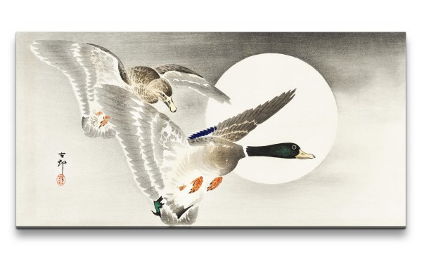 Remaster 120x60cm Ohara Koson traditionell japanische Kunst zwei Enten im Flug Vollmond