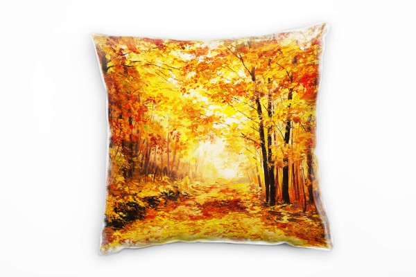 Abstrakt, Herbst, Wald, fallende Blätter, gemalt, orange Deko Kissen 40x40cm für Couch Sofa Lounge Z