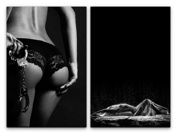 2 Bilder je 60x90cm Aktfotografie Erotisch Dessous Verführerisch Niveauvoll Weiblich Schlafzimmer