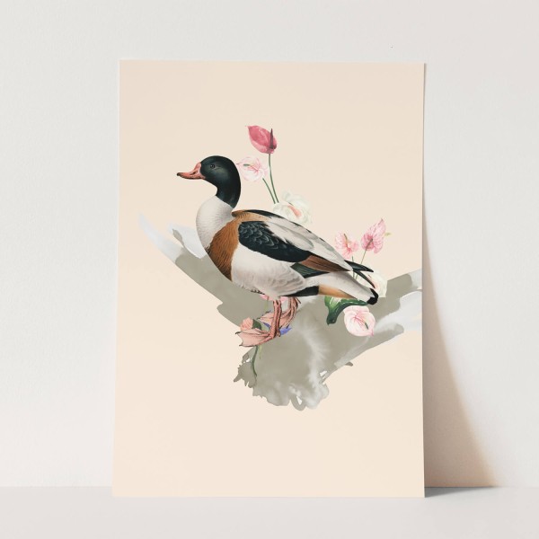 Vogel Motiv Ente Hausente Blumen Blüten Kunstvoll