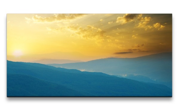 Leinwandbild 120x60cm Berge Sonnenuntergang Natur Still Friedlich Himmel